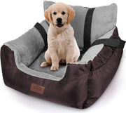 Waterproof Dog Car Booster Seat Plush Travel Bed Safety Leash Brown