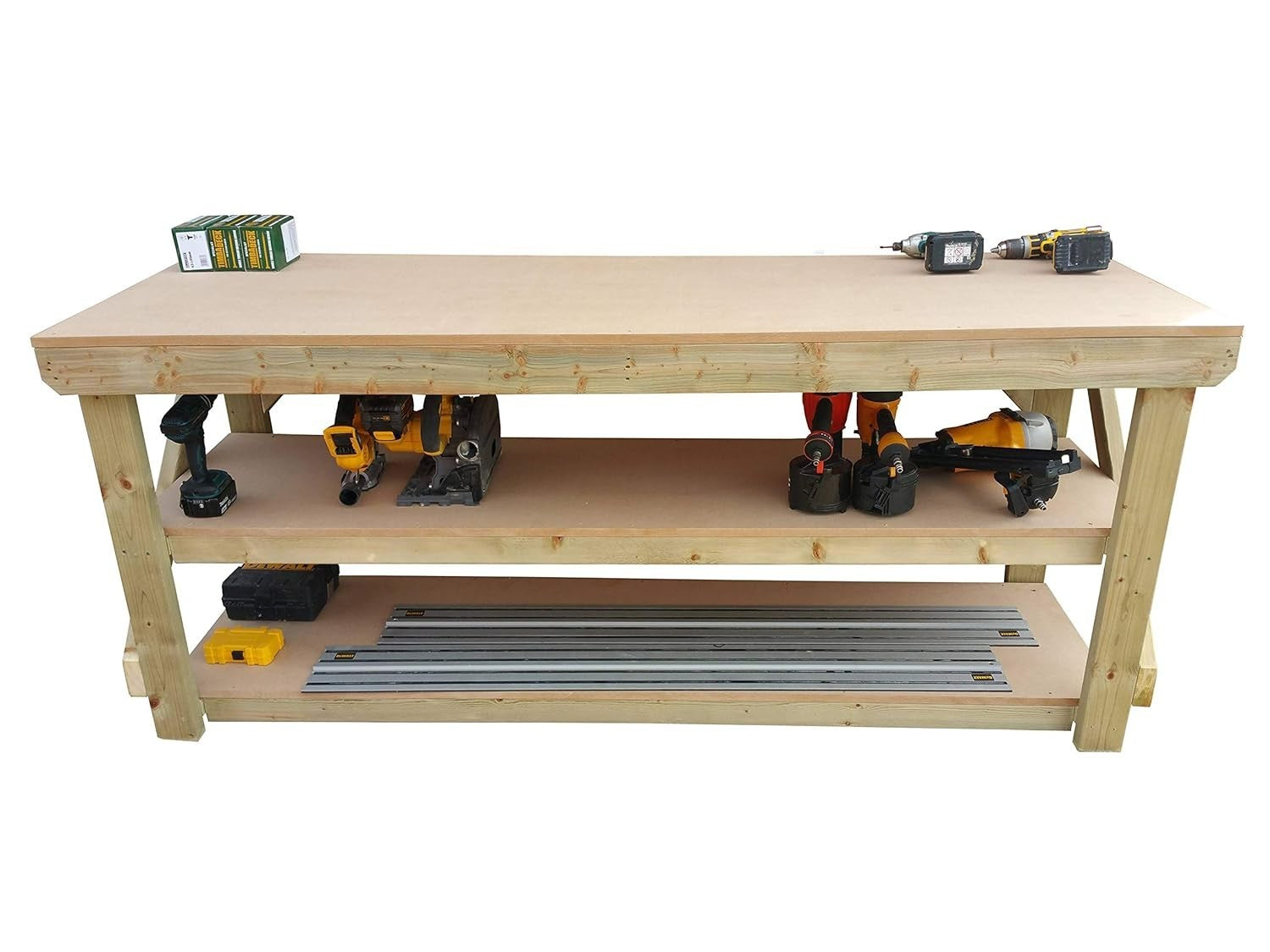 Wood MDF Workbench 5ft Double Shelf 150x70x90cm Heavy Duty Garage Table