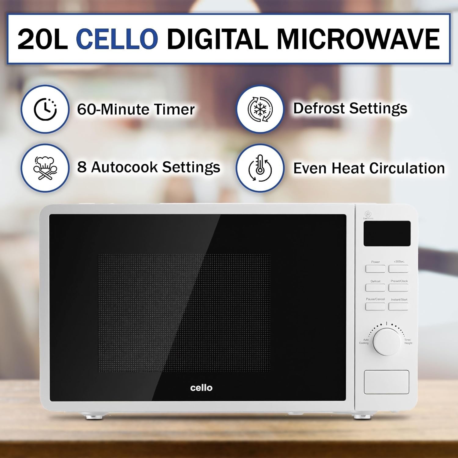 20L 800W Digital Freestanding Microwave with 8 Functions & Quick Defrost