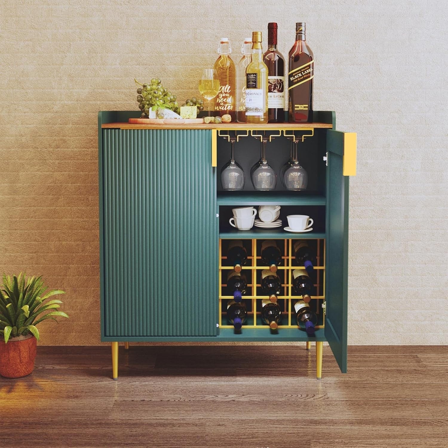 Modern Drinks Cabinet Wine Bar Storage Unit with Glass Holder & 9 Bottle Rack
