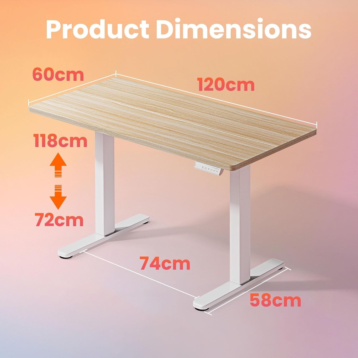 Electric Standing Desk Height Adjustable Sit Stand Home Office Table 120x60cm