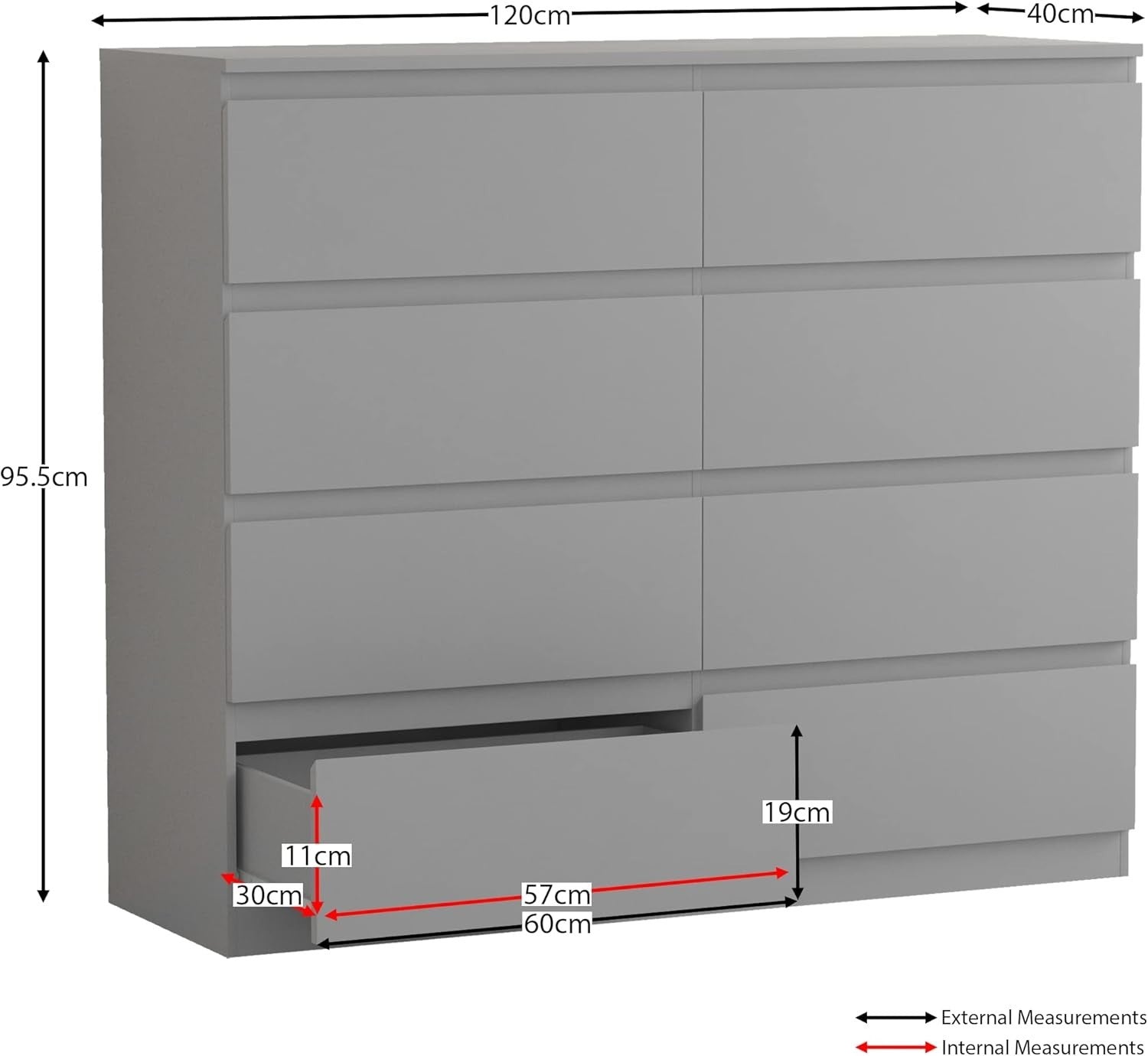 Modern 8 Drawer Chest Storage Unit Grey – Space-Saving, Durable, Wall Mount