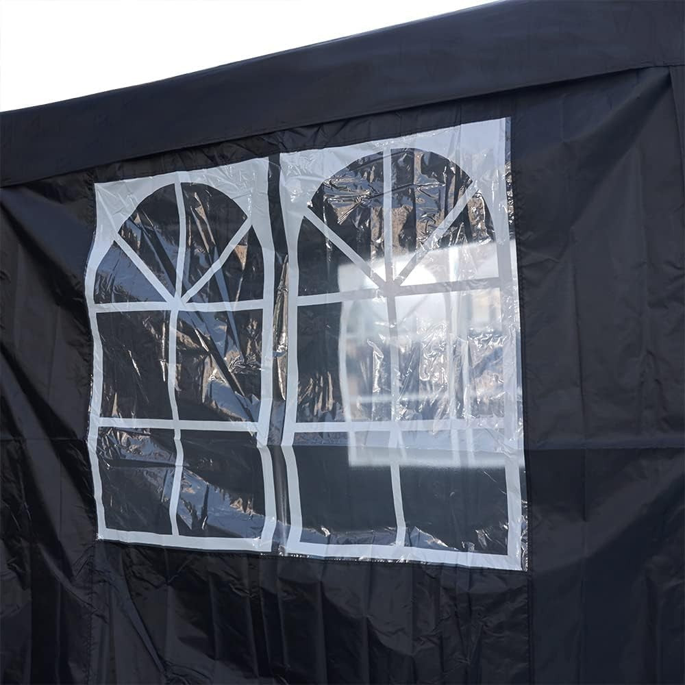 2x2m Black Pop-Up Gazebo Marquee Tent with 4 Polyester Sidewalls Garden Canopy