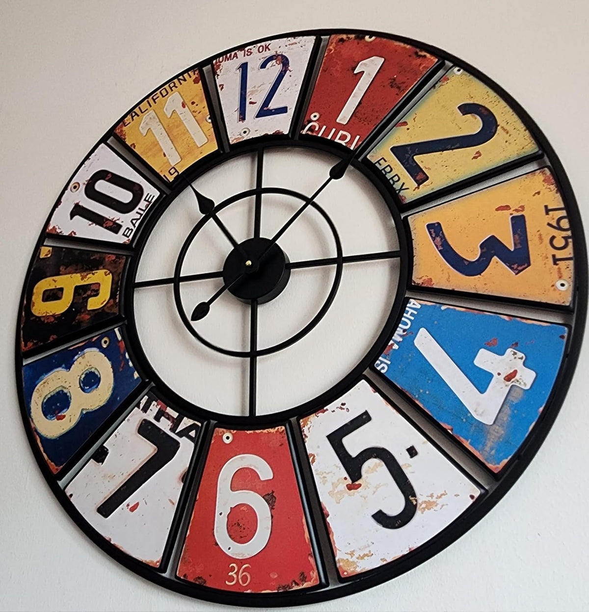 Retro Boho Wall Clock 60cm – Large Silent Quartz Colourful Metal Design
