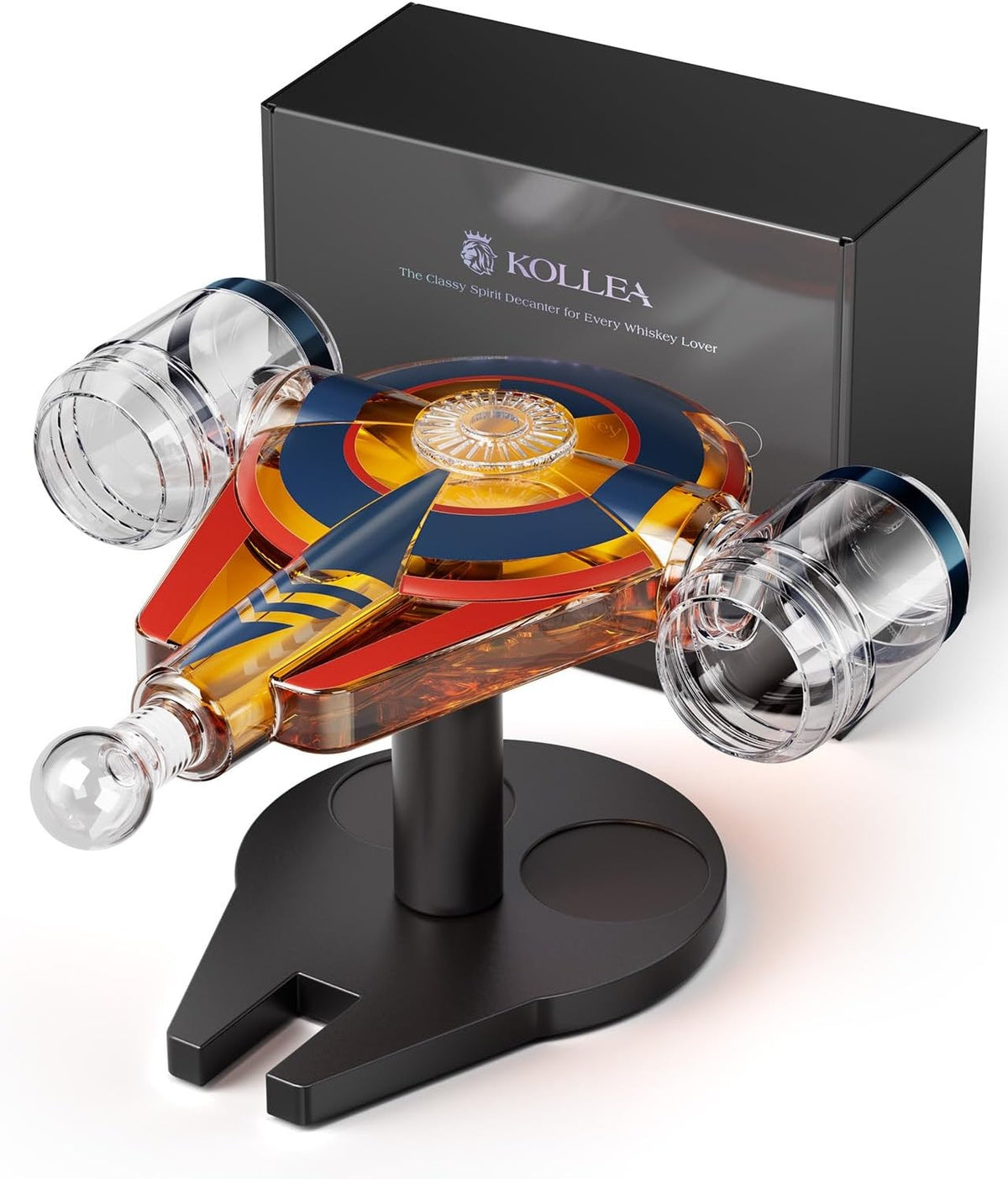 Galaxy Spaceship Whiskey Decanter Set 840ml with 2 Shot Glasses Gift Display