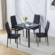 Square Glass Dining Table Set 4 Chairs Modern Space Saving Black Leather
