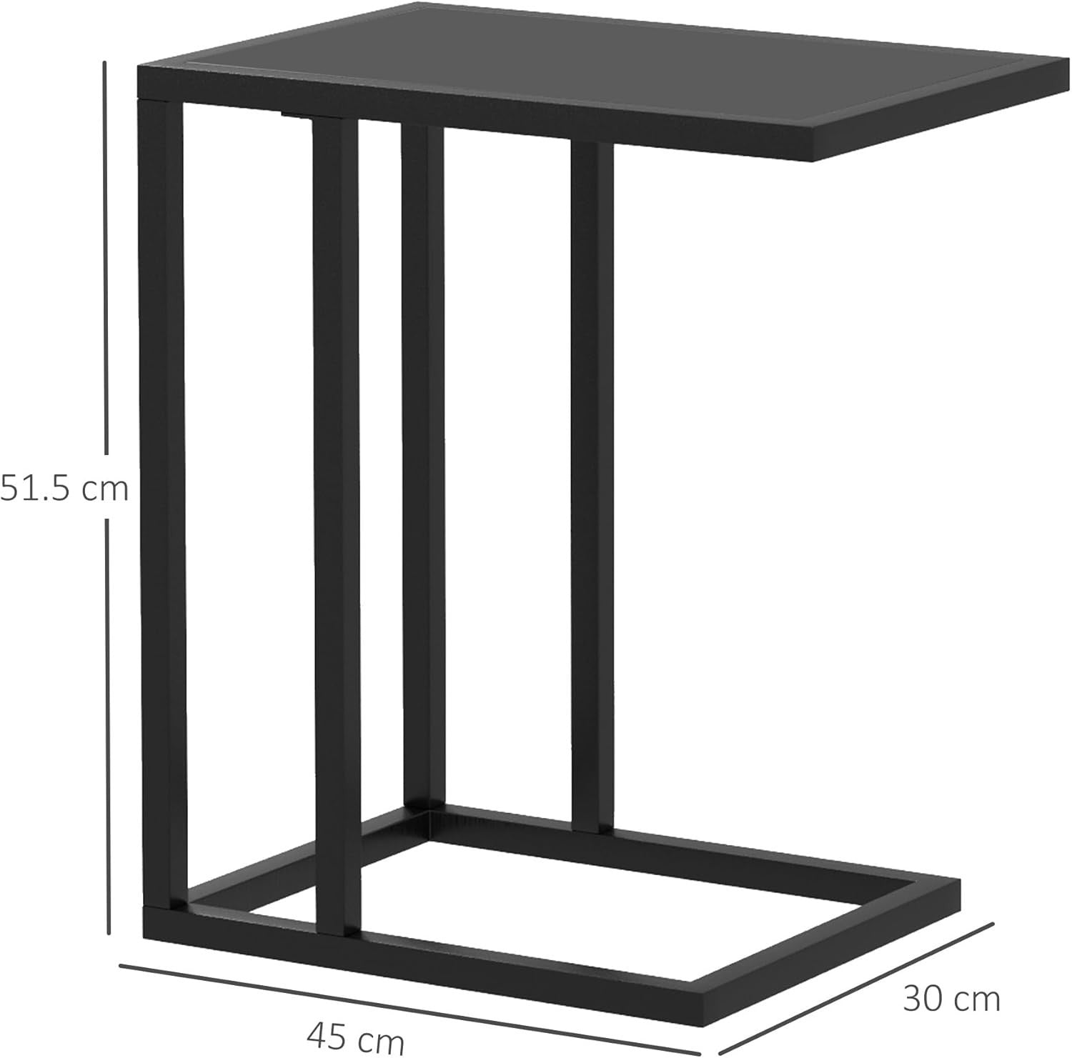 Slim C Shape Sofa Side Table Black Wood | Metal Frame Snack Coffee Stand