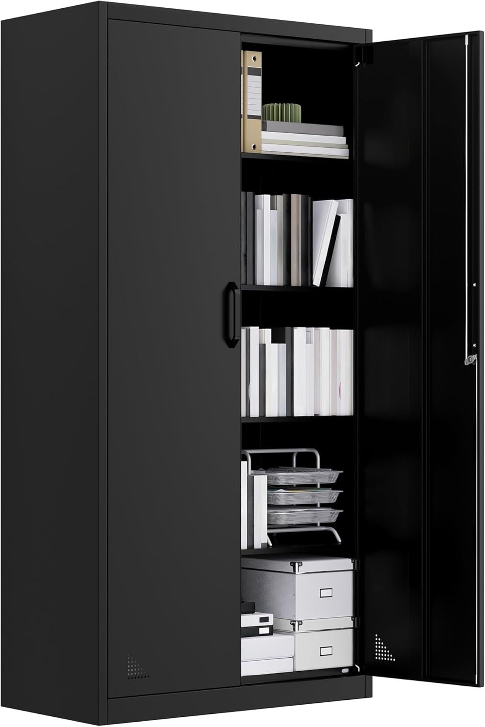 Tall Metal Storage Cabinet Lockable Filing Cabinet 4 Adjustable Shelves Black