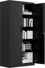 Tall Metal Storage Cabinet Lockable Filing Cabinet 4 Adjustable Shelves Black