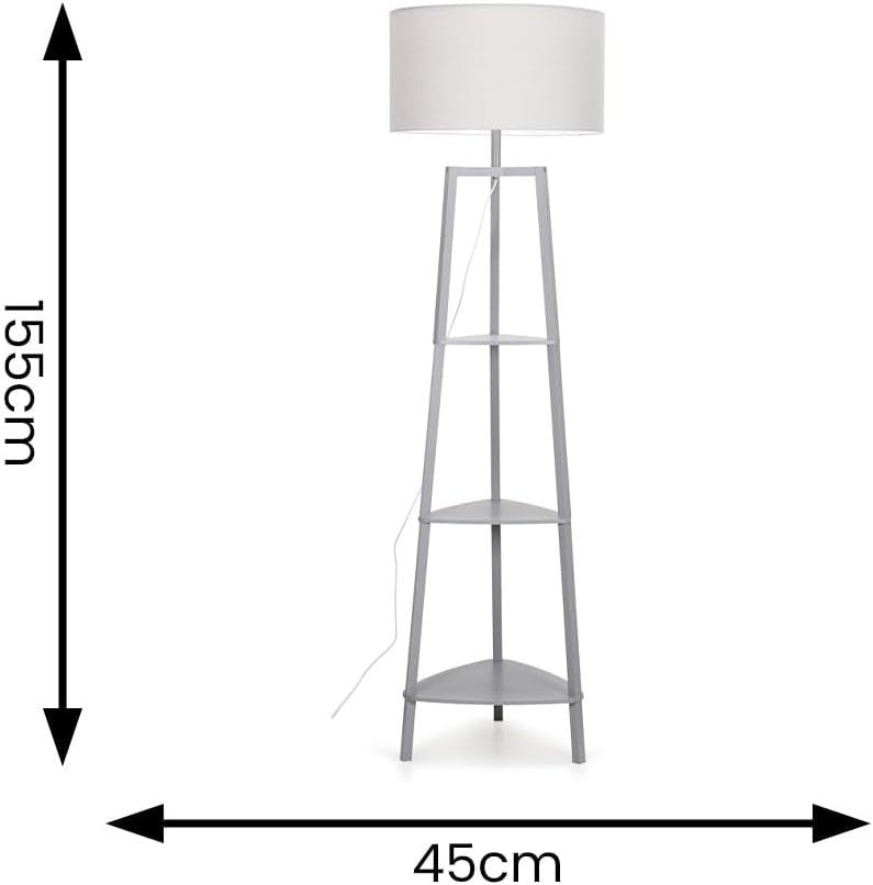 Modern Grey Floor Lamp with 3 Storage Shelves & 6W LED Bulb, 156cm