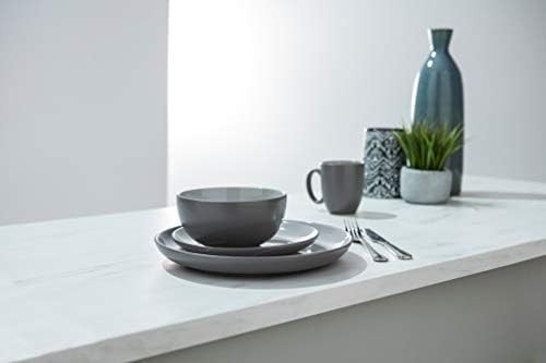 16 Piece Grey Dinnerware Set for 4 Ceramic Plates Bowls Mugs Modern