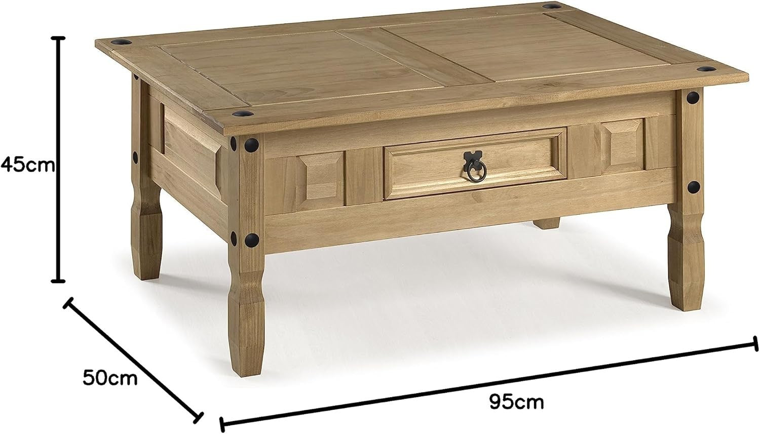 Solid Pine Coffee Table with Drawer Antique Wax 95x50x45cm Storage