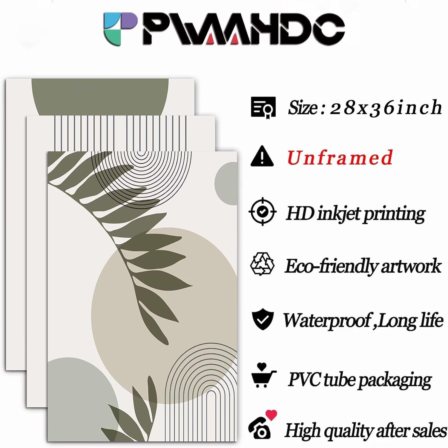 Sage Green Canvas Wall Art Set of 3 Boho Abstract Prints 60x90cm Unframed
