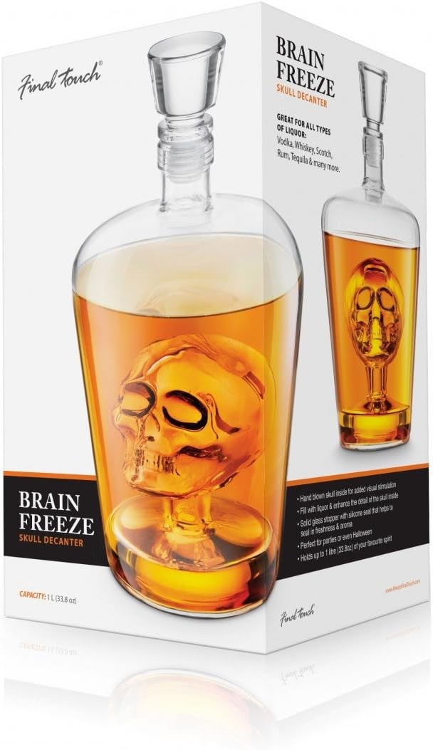 Skull Whiskey Decanter 1 Litre Hand-Blown Glass Liquor Bottle Bar Gift