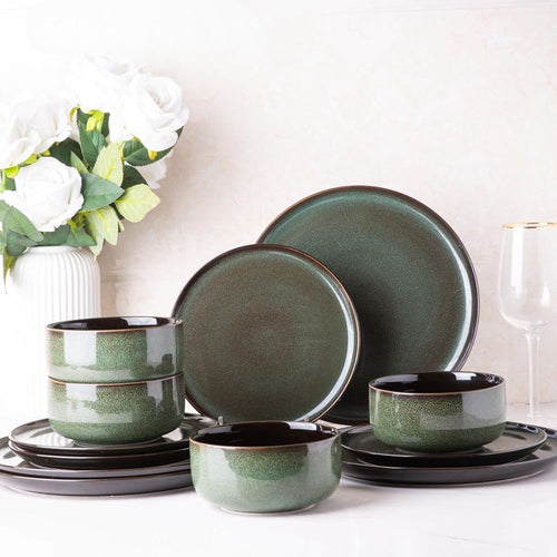 12pc Stoneware Dinner Set Chip Scratch Resistant Dishwasher Microwave Safe