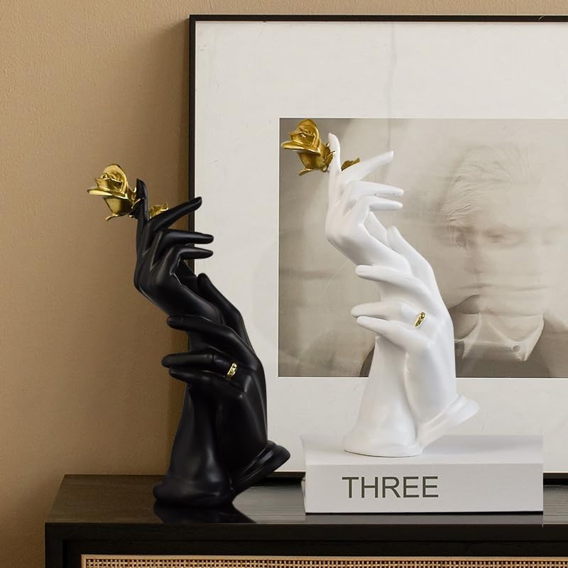 White Hand-in-Hand Sculpture • Romantic Resin Couple Ornament • Elegant