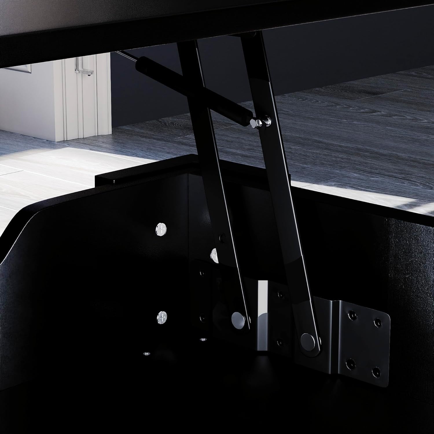 Lift Up Coffee Table with Hidden Storage & Shelf – Modern Black, 100x48cm