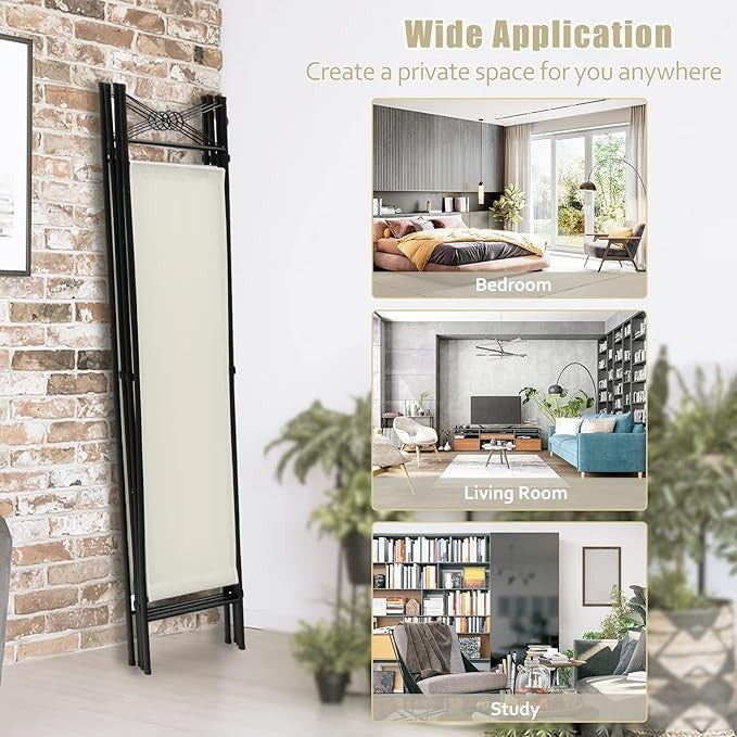 White 4 Panel Folding Room Divider – Privacy Screen with Detachable Fabric Panel