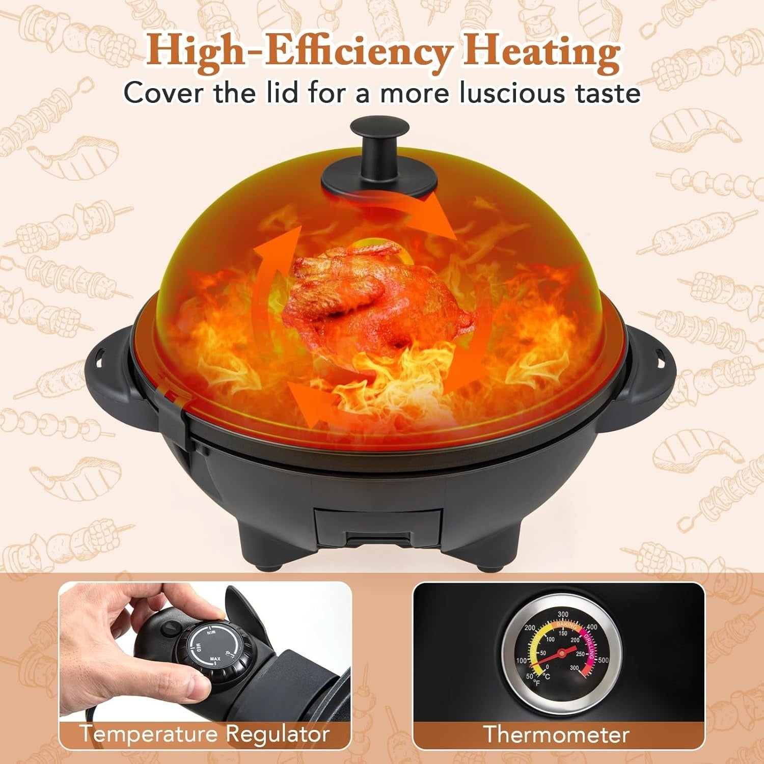 2-in-1 Electric BBQ Grill & Table Grill with Stand, Non-Stick Plate