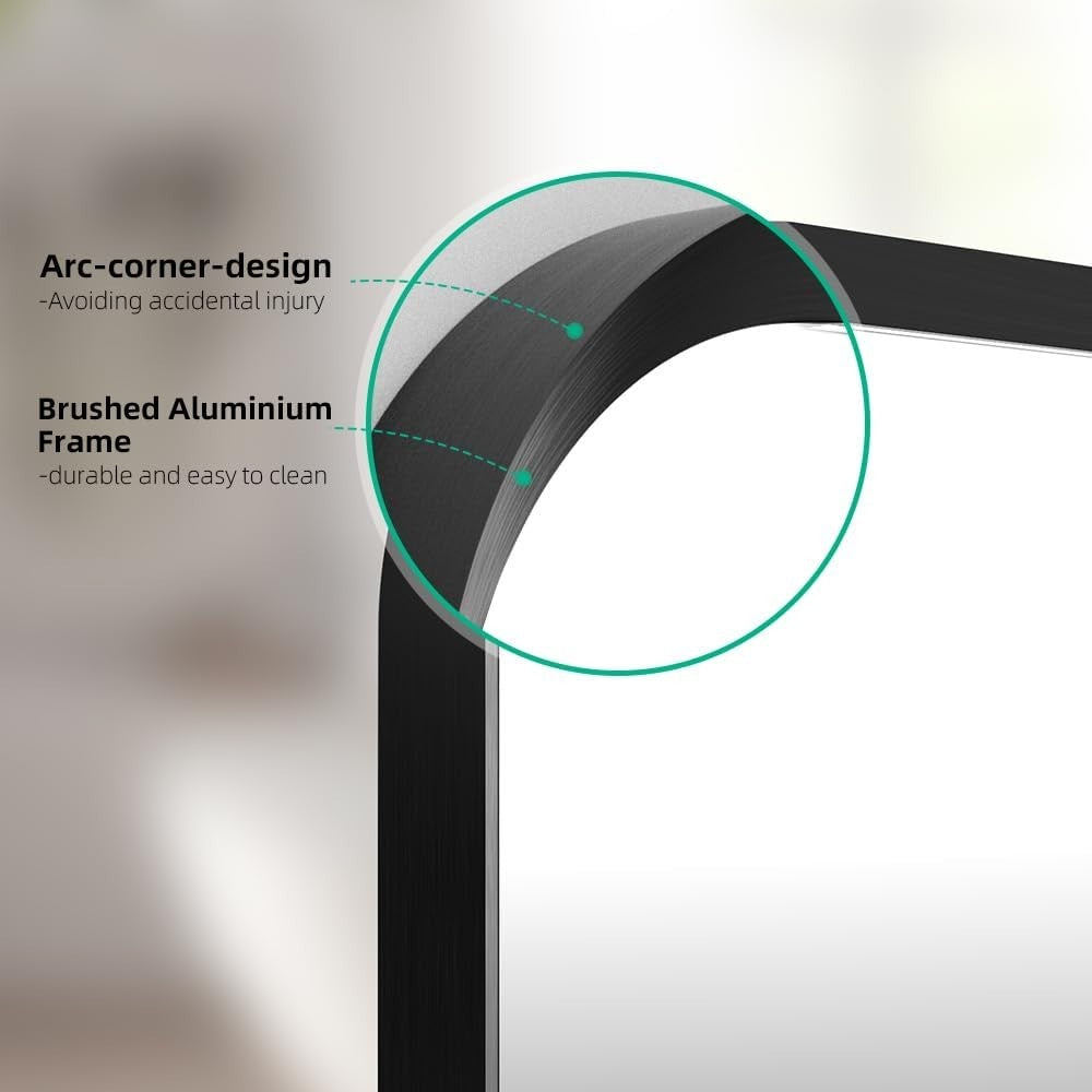 Black 50x70cm Bathroom Wall Mirror with Rounded Corners & Aluminum Frame