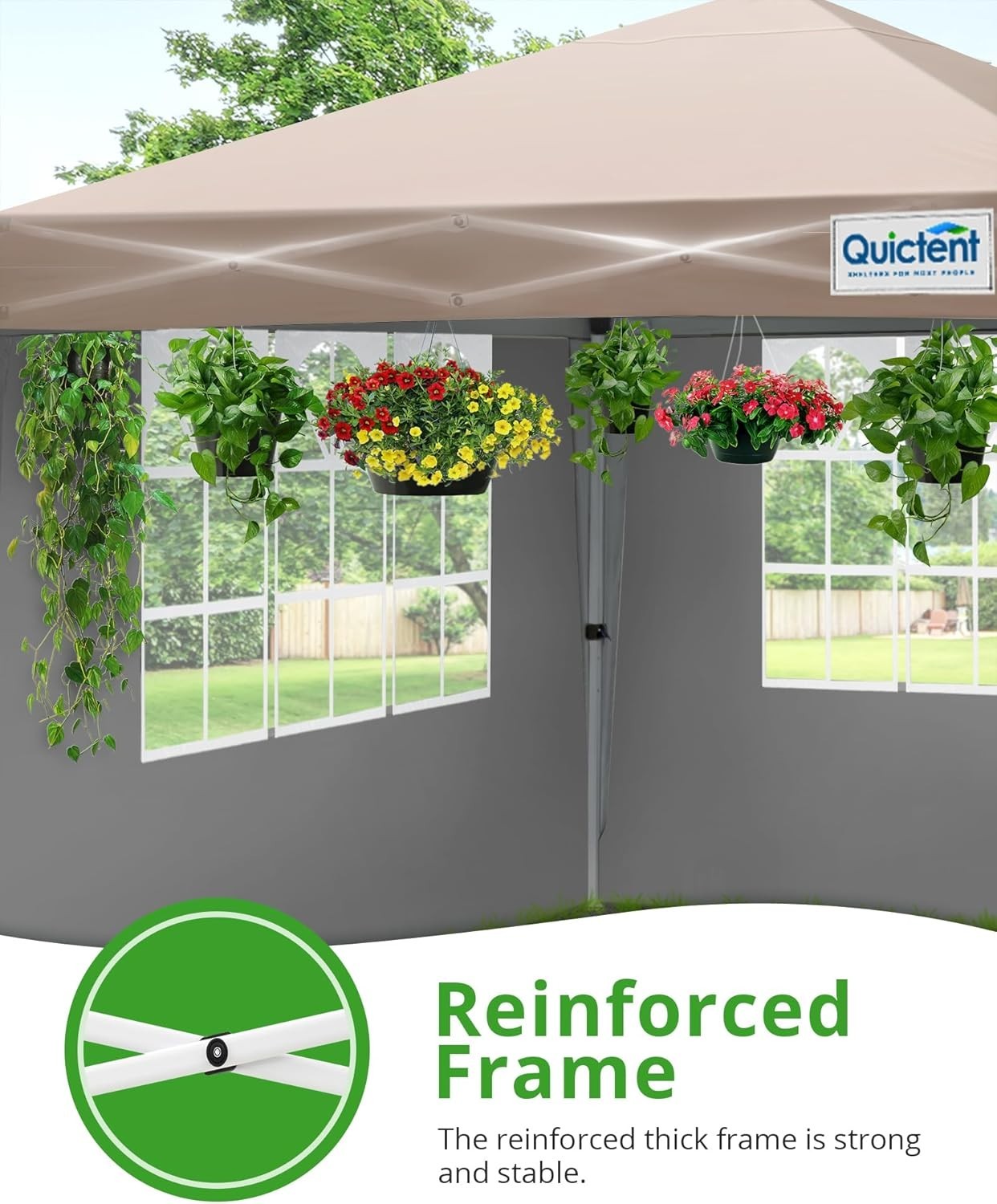 3x3M Beige Pop Up Gazebo With Removable Sides Waterproof Garden Party Tent