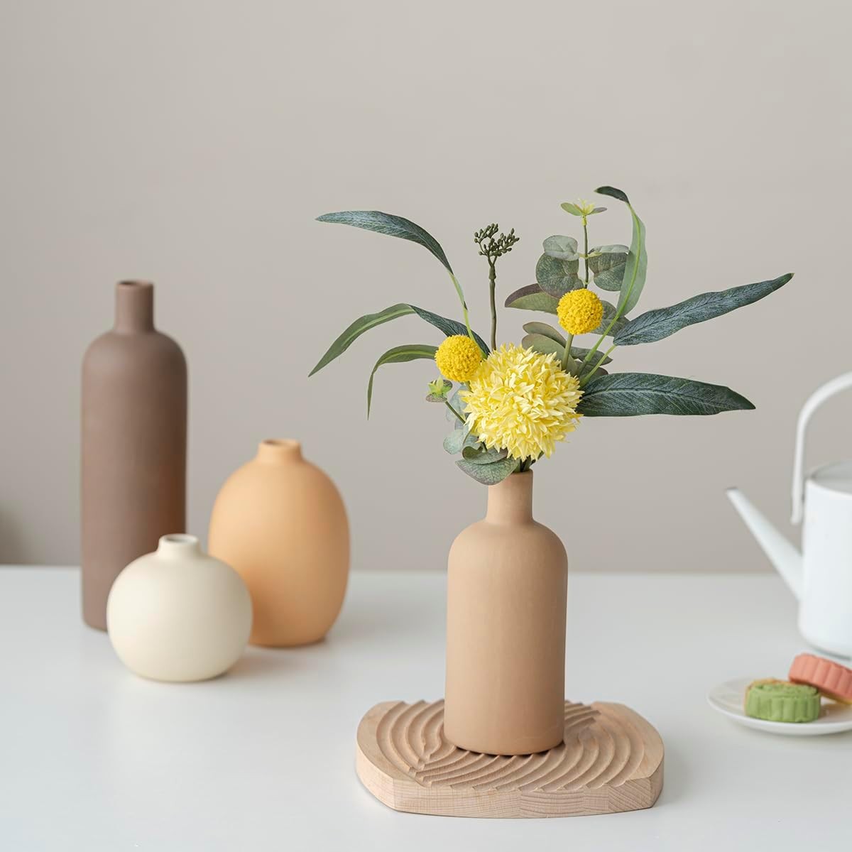 Modern Ceramic Vase Set 4 Neutral Coffee Tones Minimalist Home Decor
