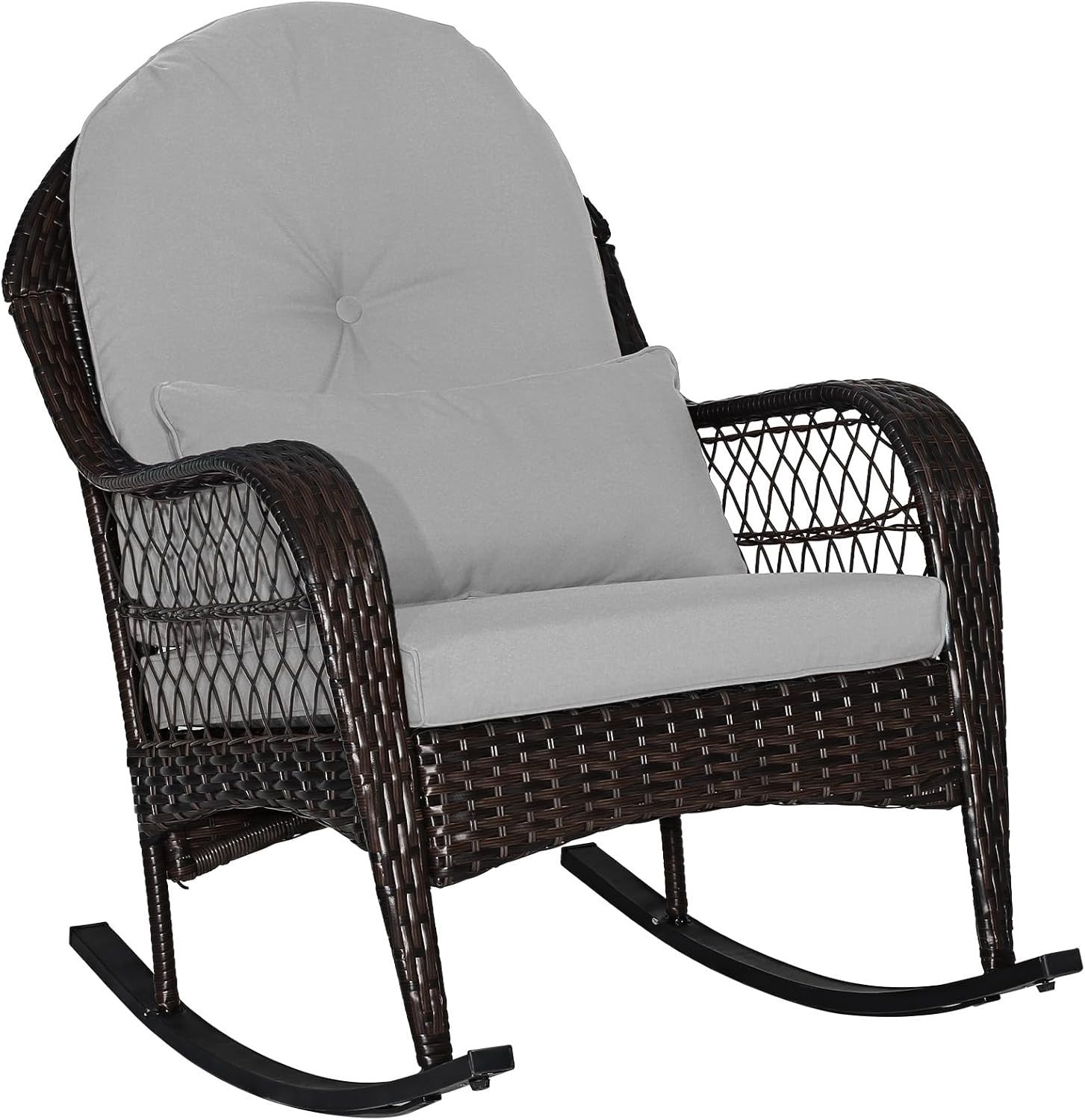 Garden Rattan Rocking Chair Grey Cushioned Outdoor Patio Armchair
