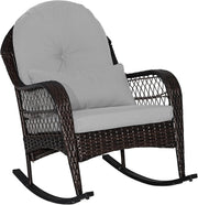 Garden Rattan Rocking Chair Grey Cushioned Outdoor Patio Armchair