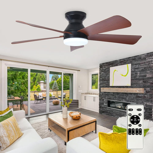 42" Ceiling Fan, 5 Walnut Blades, 6 Speeds, LED Light, Remote