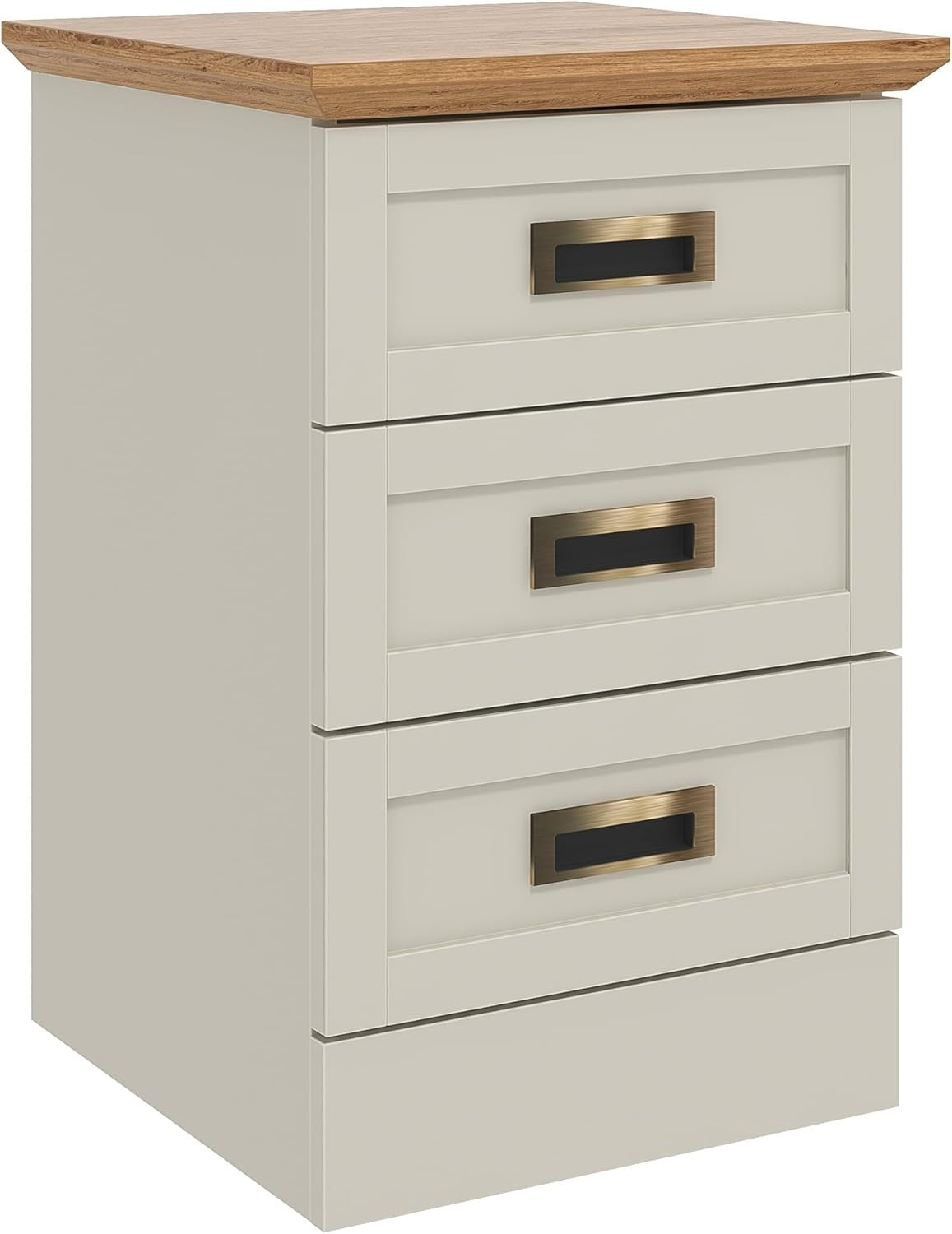 Light Grey & Oak 3 Drawer Bedside Table | Modern Bedroom Storage Cabinet