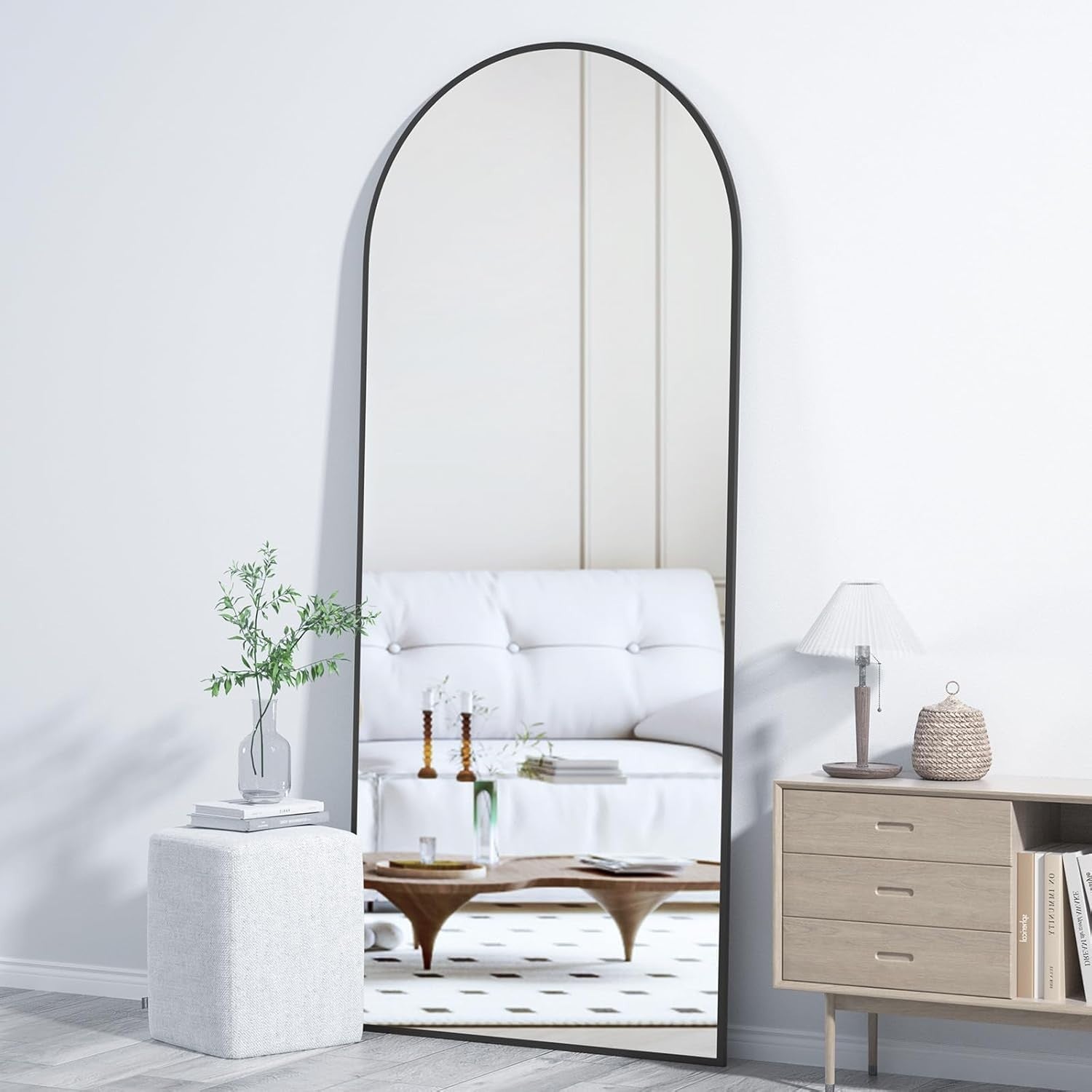 Arch Full Length Mirror 162x53cm Black Frame Wall Leaning Dressing Floor