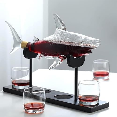 Shark Whiskey Decanter Set 1000ml with 4 Glasses & Stand – Unique Luxury Gift