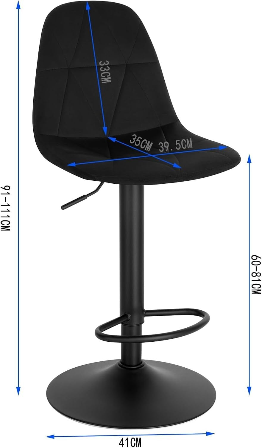 Adjustable Swivel Velvet Bar Stool L-Shaped Seat with Footrest 60-81cm