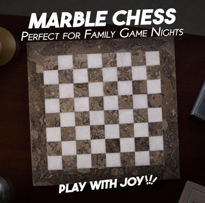 Luxury 10x10” Marble Chess Set – Oceanic Grey & White Stone Board + Pieces