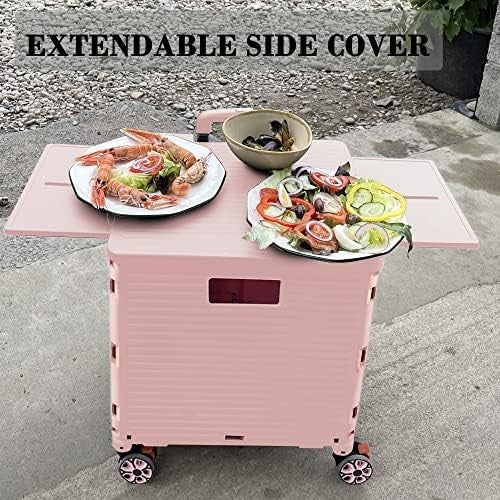 Heavy Duty Folding Shopping Cart 55kg Trolley 360° Wheels Foldable Pink