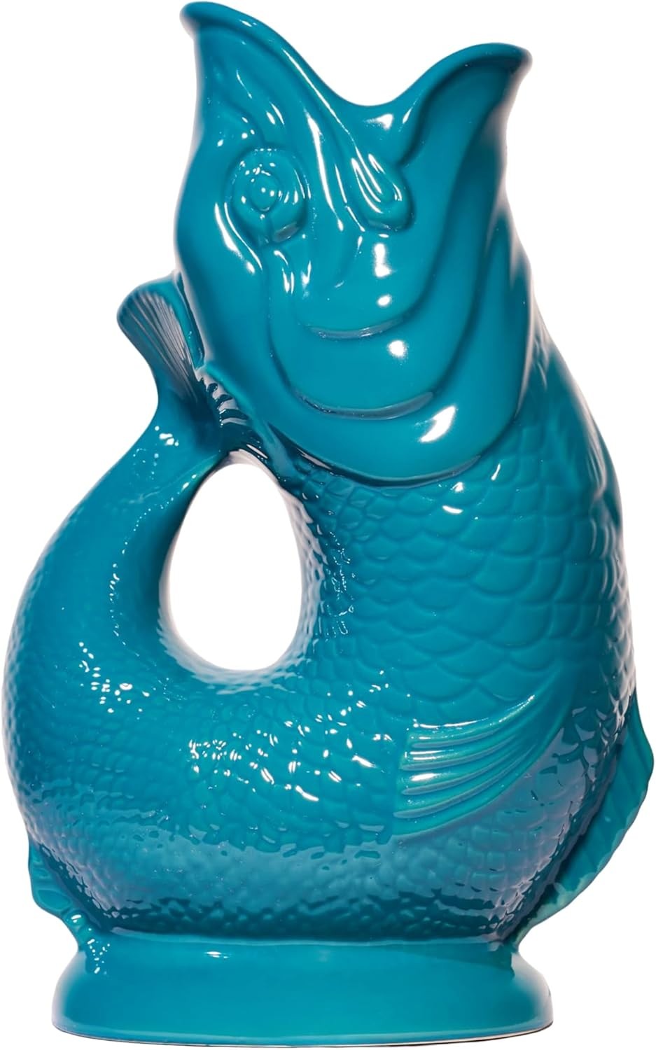 Teal Gluggle Jug XL 1.4L – Ceramic Fish Pitcher, Water & Wine Decanter Vase