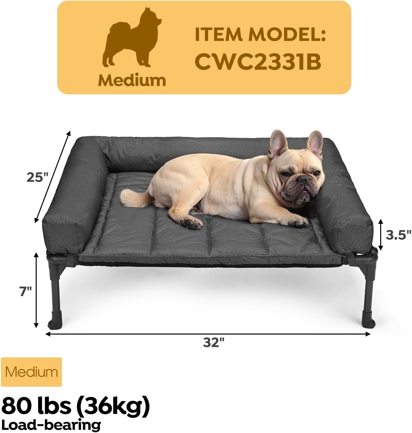 Elevated Dog Bed 81x64cm Raised Cooling Mesh Washable