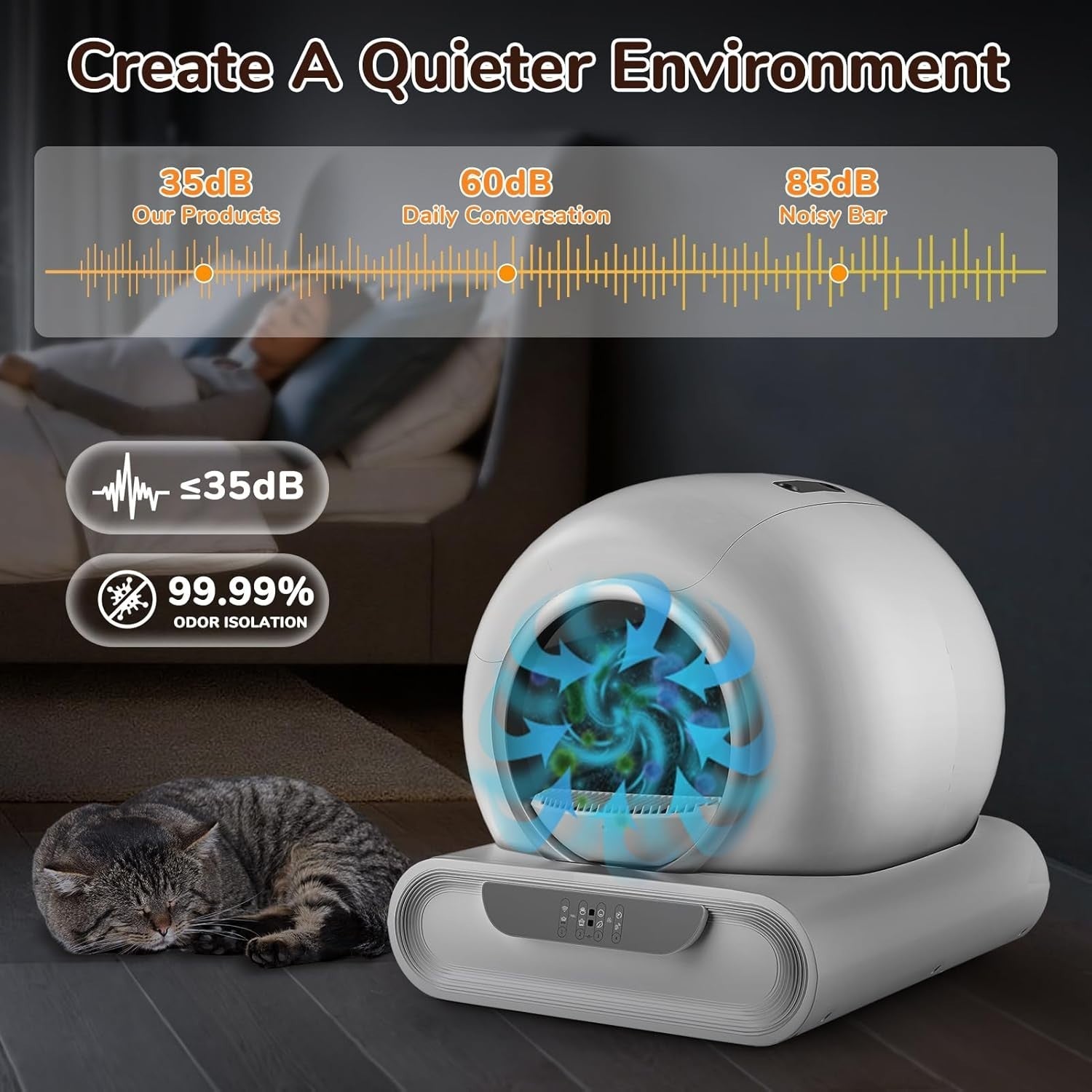 Self Cleaning Cat Litter Box APP Control 65L Multi Cat Odour Free