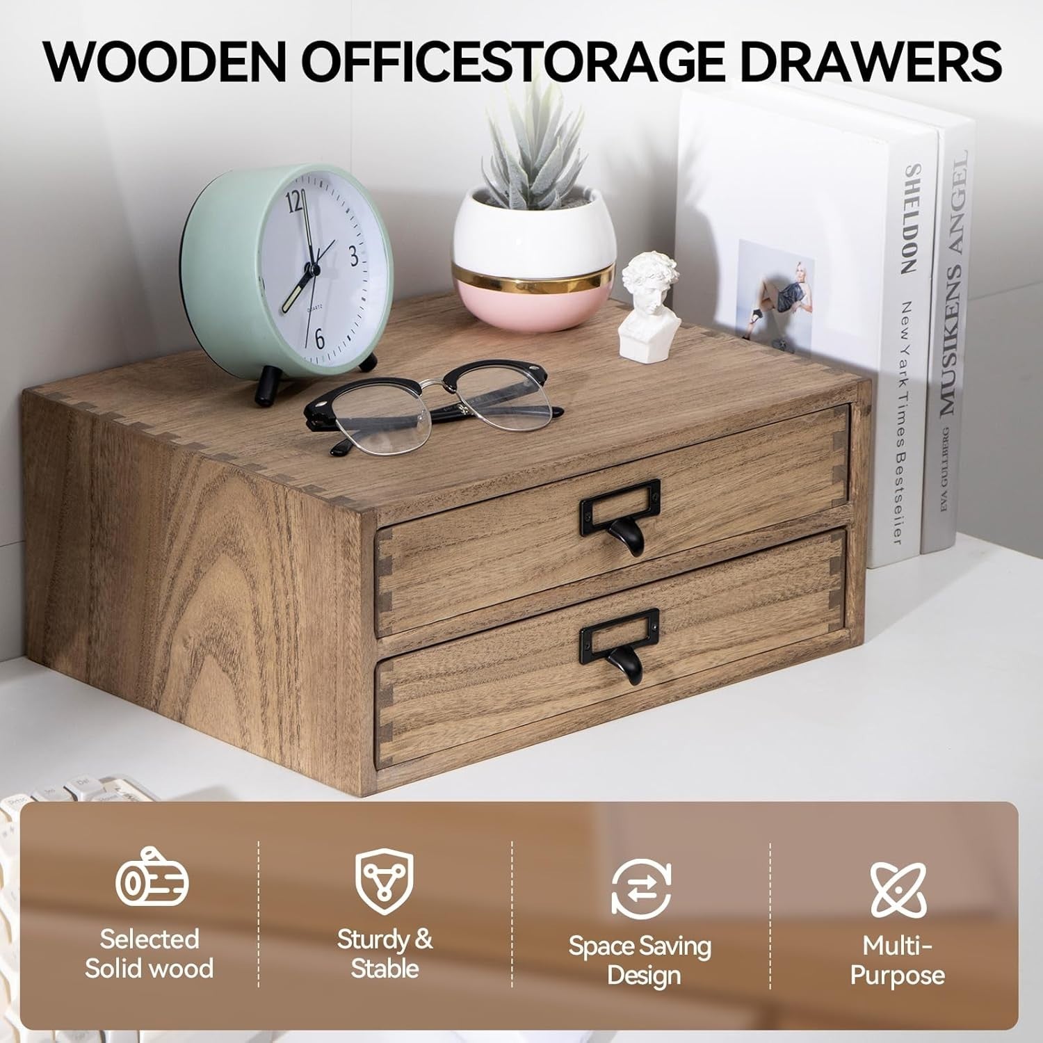 Wood Desktop File Organizer 2 Drawer Office Storage Printer Stand