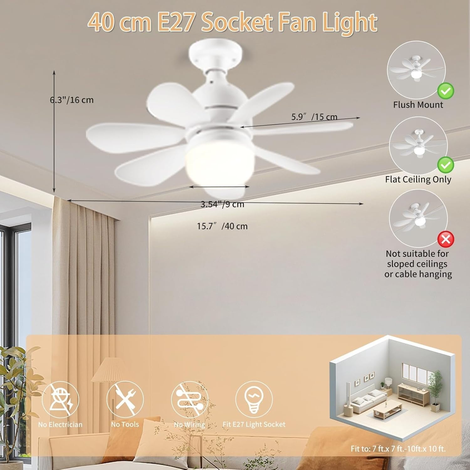 40cm Ceiling Fan with Lights Remote 4 Speeds 7 Blades