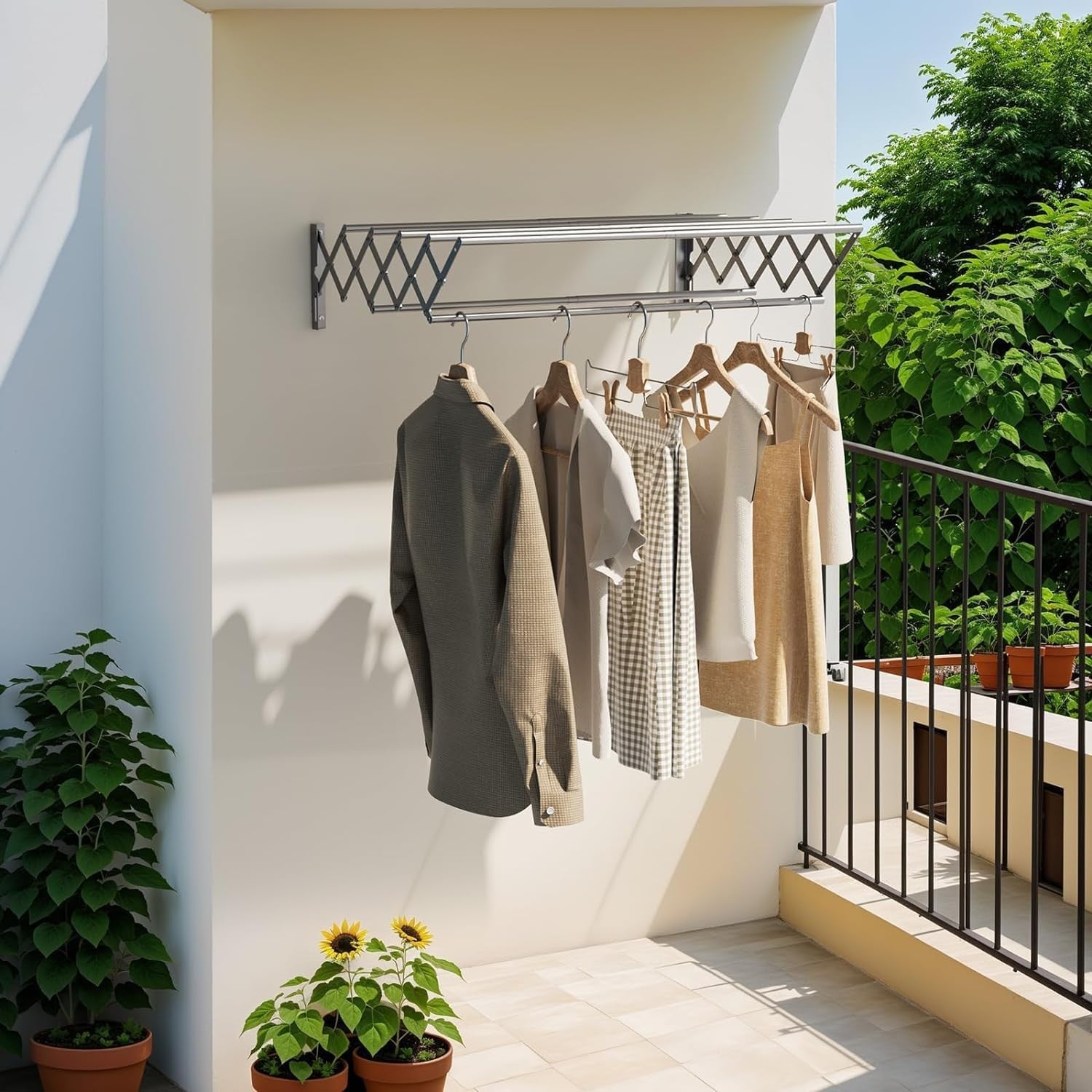 Wall Mounted Clothes Airer Retractable Drying Rack Foldable Space Saving