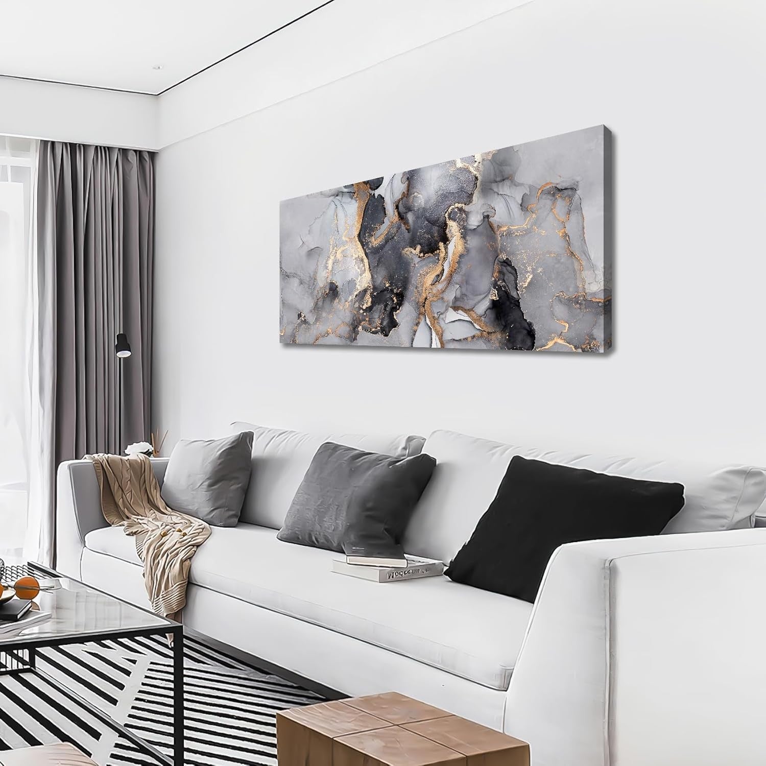 Large Abstract Marble Canvas Wall Art 120x50cm Framed Print