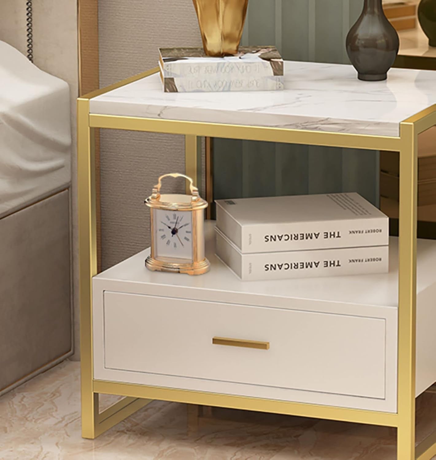 Gold Metal Desk Alarm Clock Classic Analogue Luxury Table