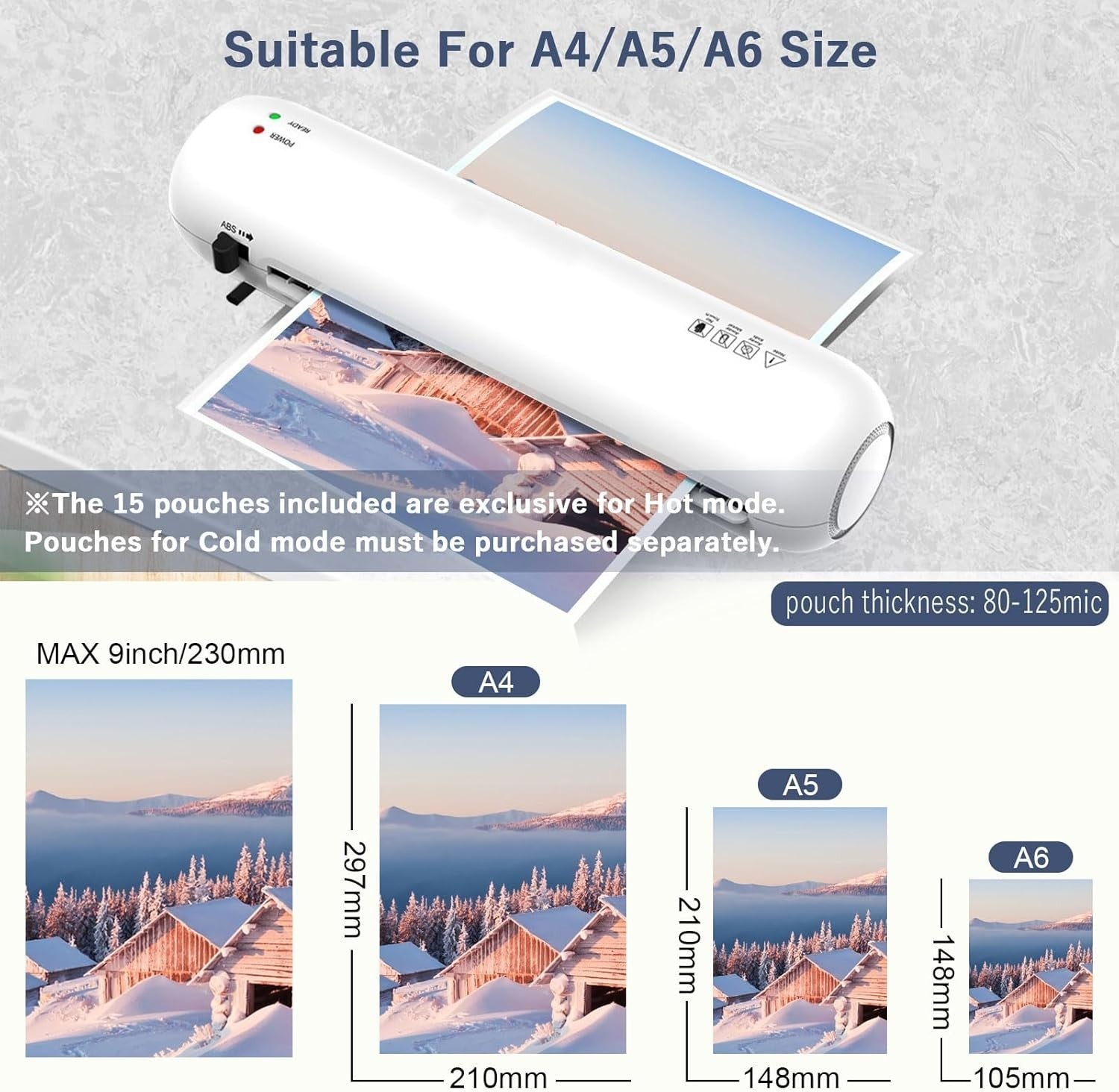 A4 Laminator Hot Cold 6-in-1 Portable No Bubble Fast Warm Up + 15 Pouches