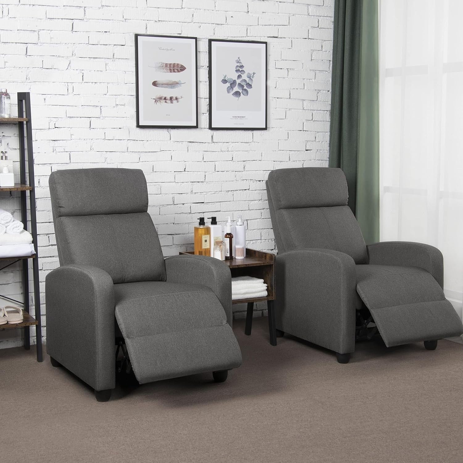 Grey Fabric Recliner Armchair Lounge Chair Sofa Adjustable Home Cinema