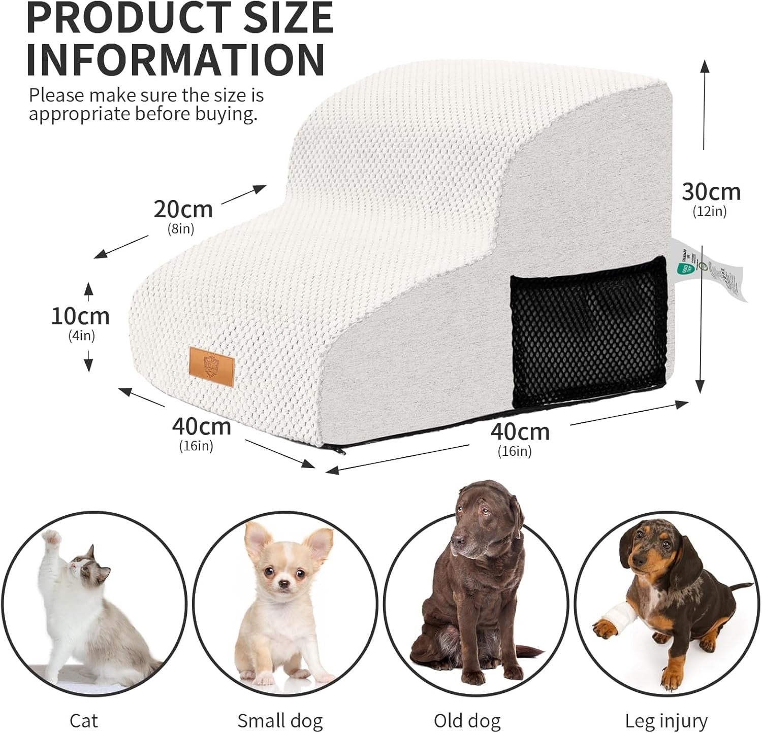 White 2 Step Dog Ramp 30D Foam Waterproof 40x40x30cm