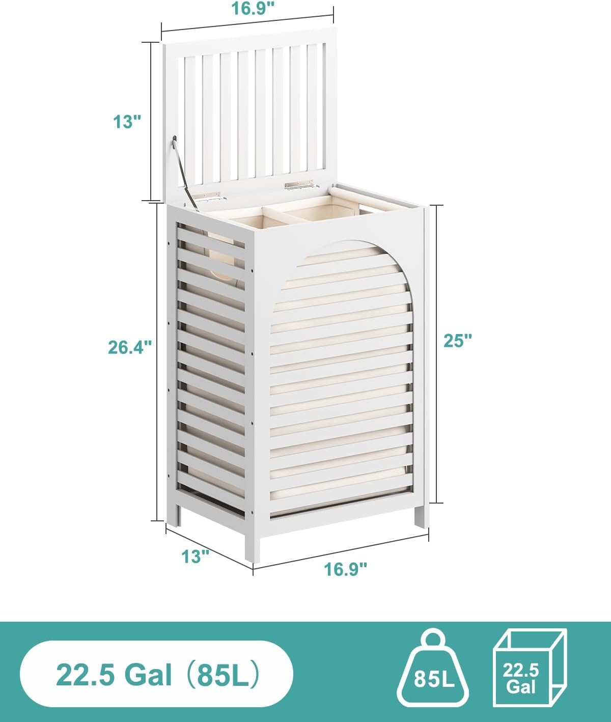 White Bamboo Laundry Hamper 85L with Lid & Removable Liner | Ventilated Clothes