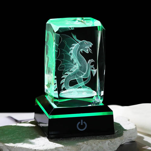 3D Crystal Dragon Ornament LED Light • Gothic Fantasy Glass Gift Home Decor