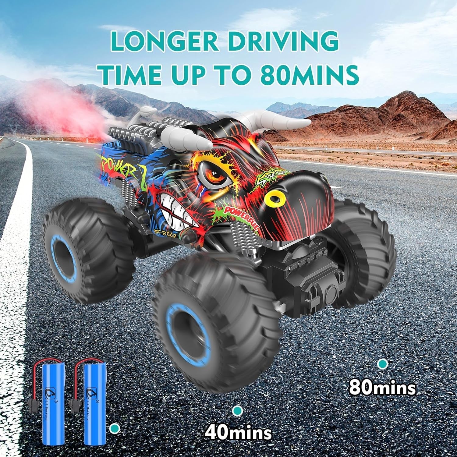 RC Monster Truck Car with Spray, Music & LED Lights for Kids 8+