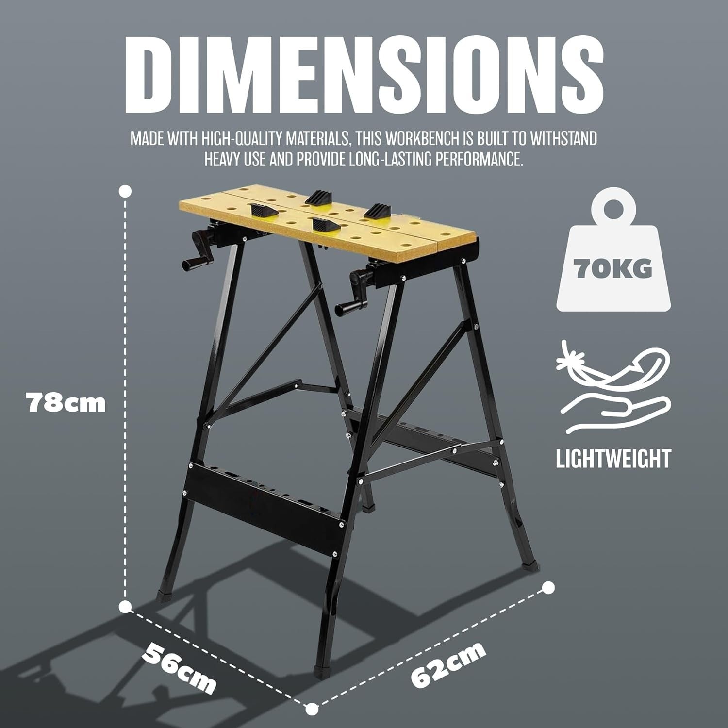 Foldable Workbench Portable Sawing Drilling Table Heavy Duty Steel MDF Top